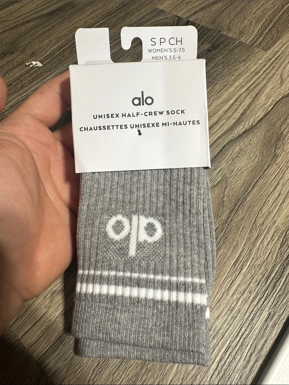 ALO Yoga SPCH Unisex Half-Crew Socks - Gray with White Detail